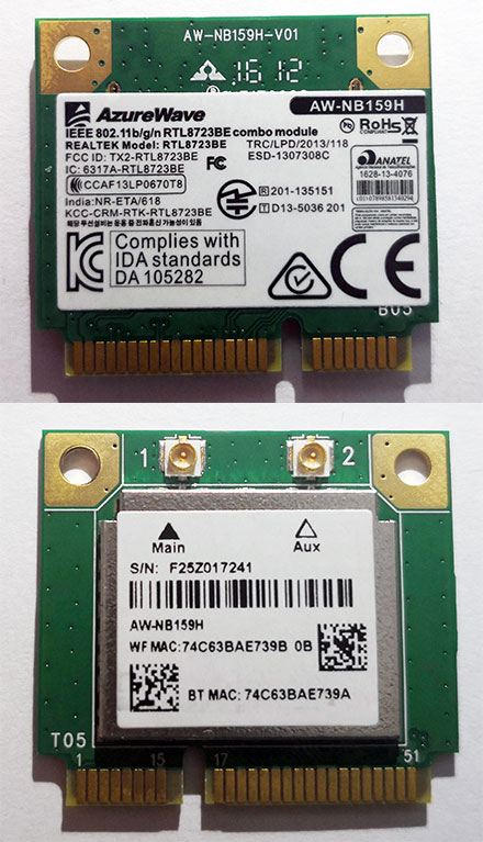 Wireless LAN / Bluetooth Mini-PCI Express [AzureWave AW-NB159H]