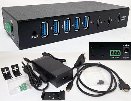 CTFINDUSB-32X7 (Automotive/Industry 7-port USB 3.2 A/C Hub, 9-48VDC)